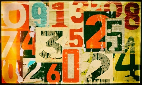 A collage of numbers in various styles and colors.