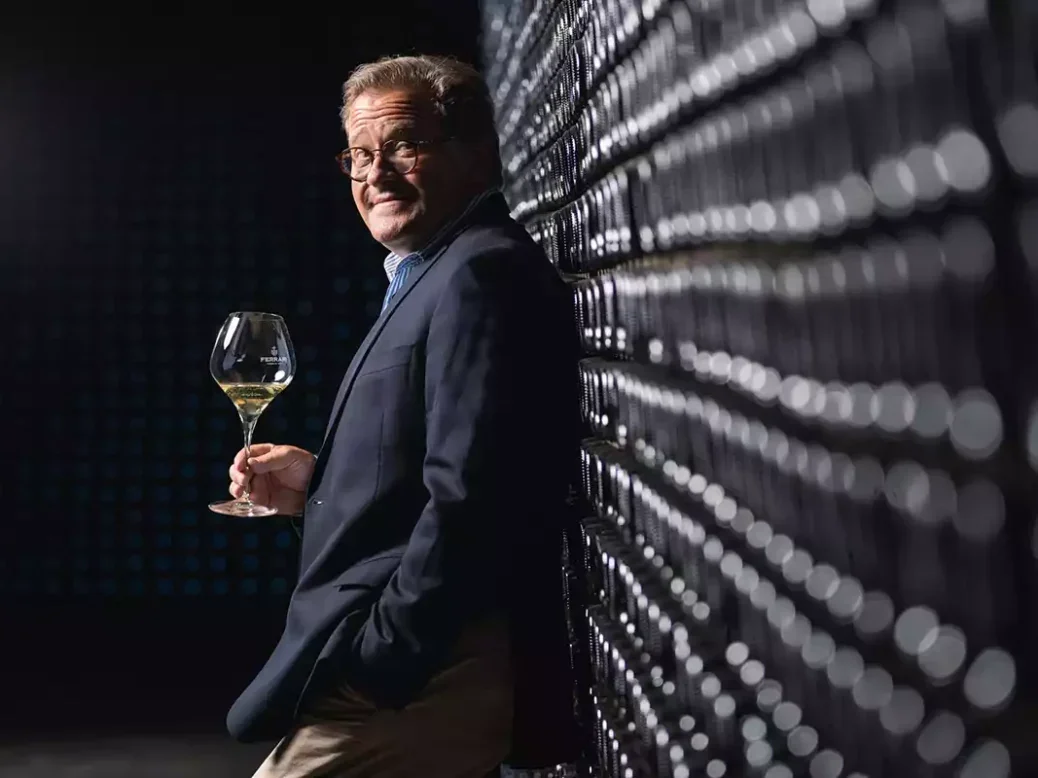 Cyril Brun of Ferrari Trento with glass of sparkling wine