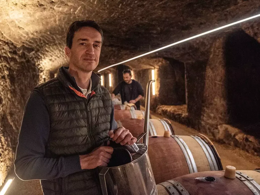 Cyril Chirouze with barrels at Clos Rougeard